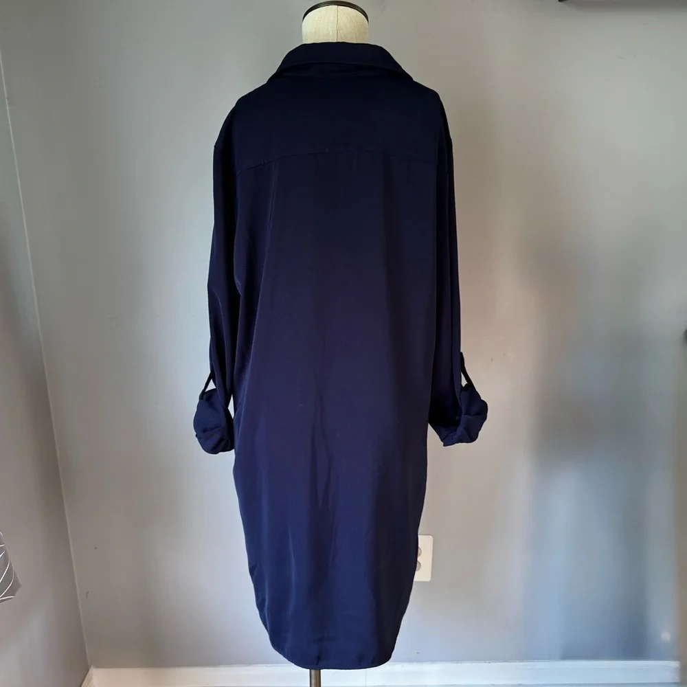 41 Hawthorn Blouson Roll Tab Sleeve Navy Blue Shirt Grommet Tie Dress Size L
